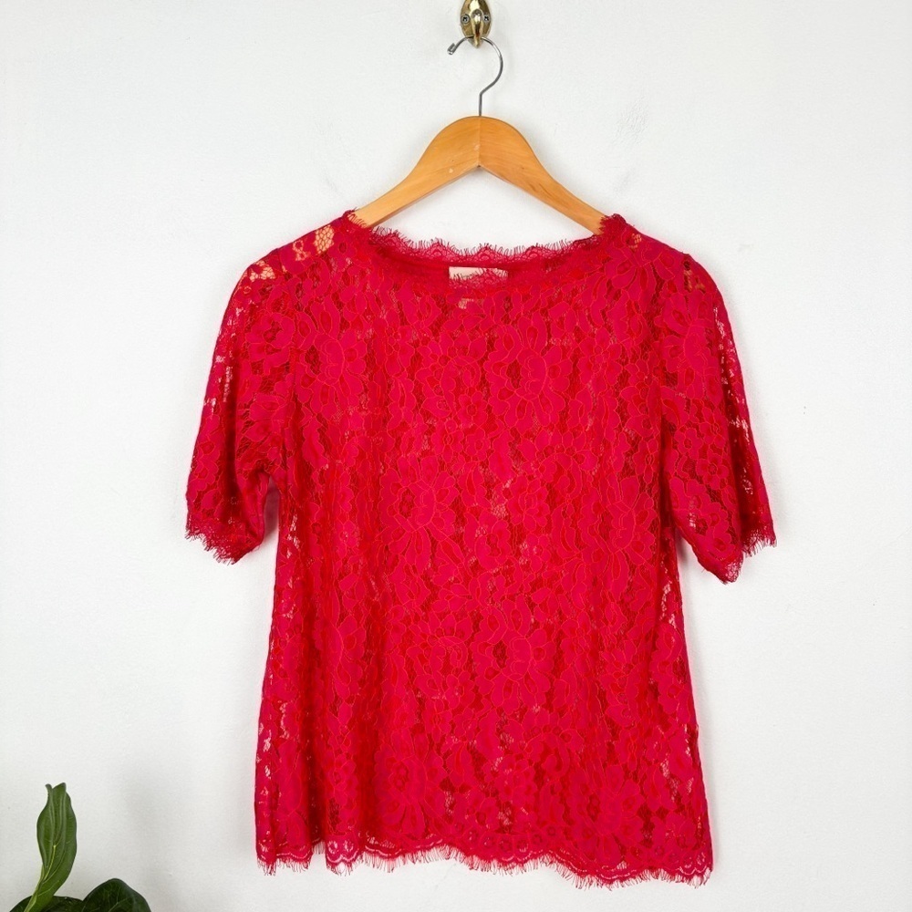 Vanessa Virginia Anthropologie Red Lace Overlay Top Sz XS